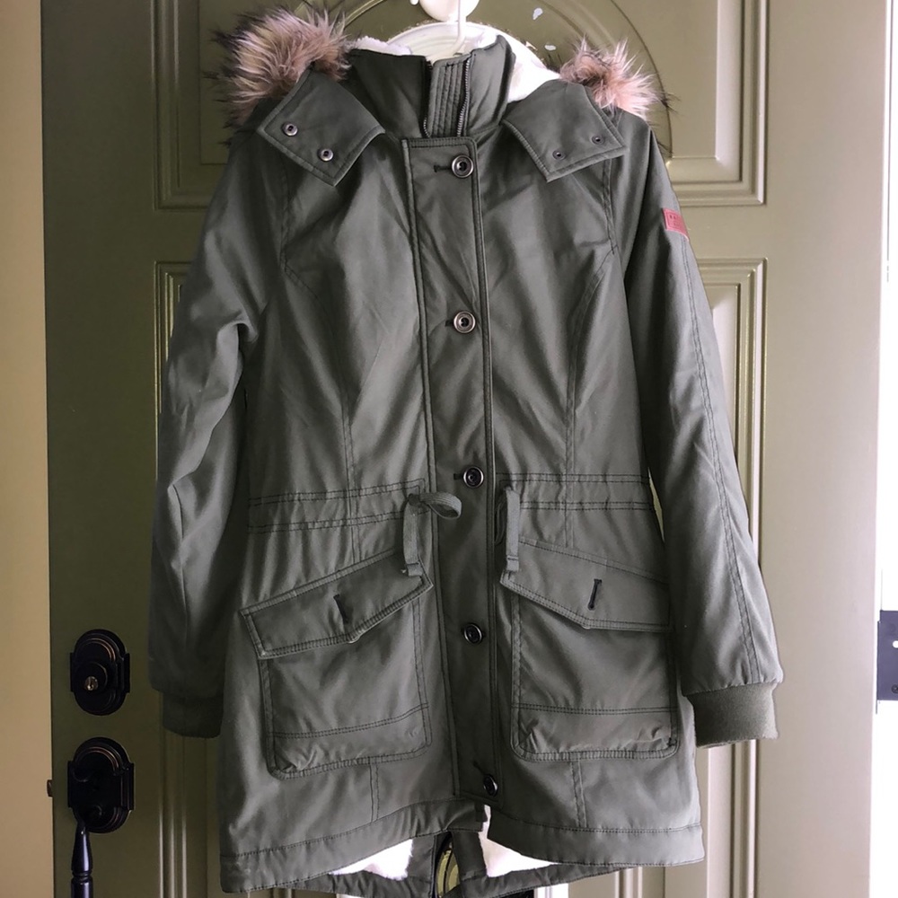 Army Green jacket with furr hood